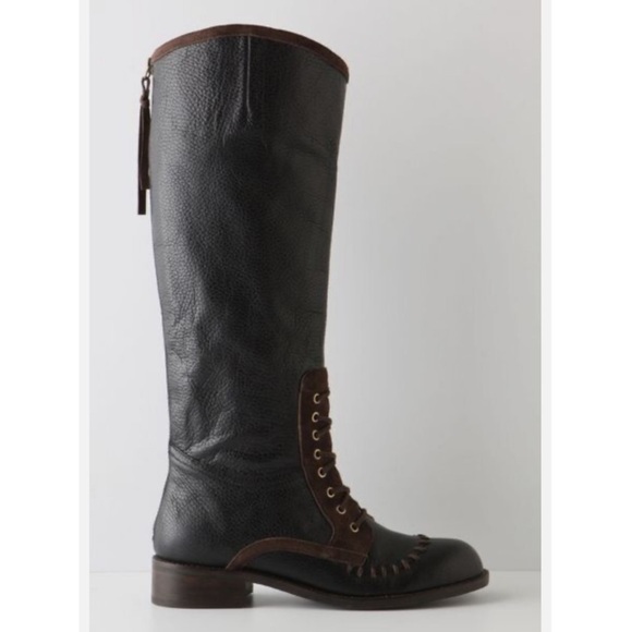 Anthropologie Schuler & Sons Whipstitched Knee High Riding Boots Black Leather 9 - Picture 7 of 15